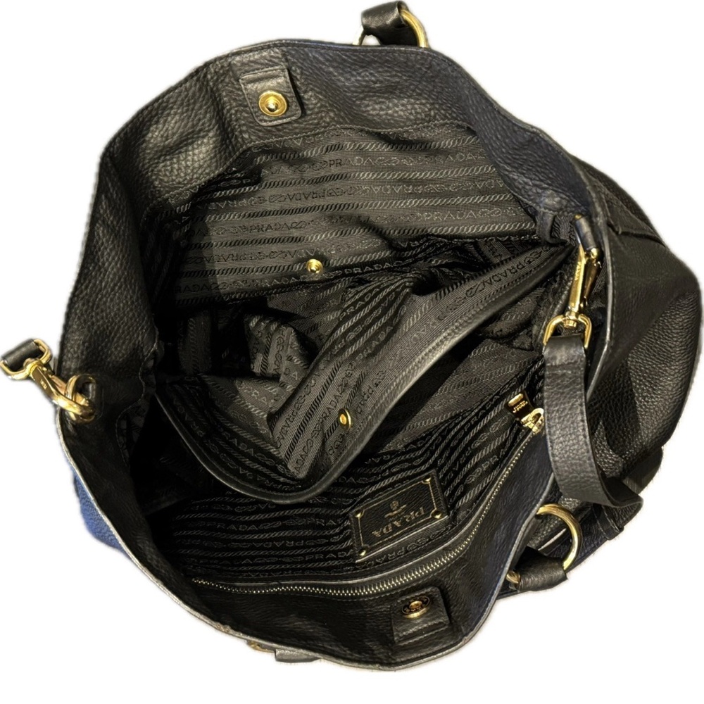 Black PRADA Large Leather Convertible Shopping Tote Vitello Daino BN1713 Strap - Picture 5 of 9